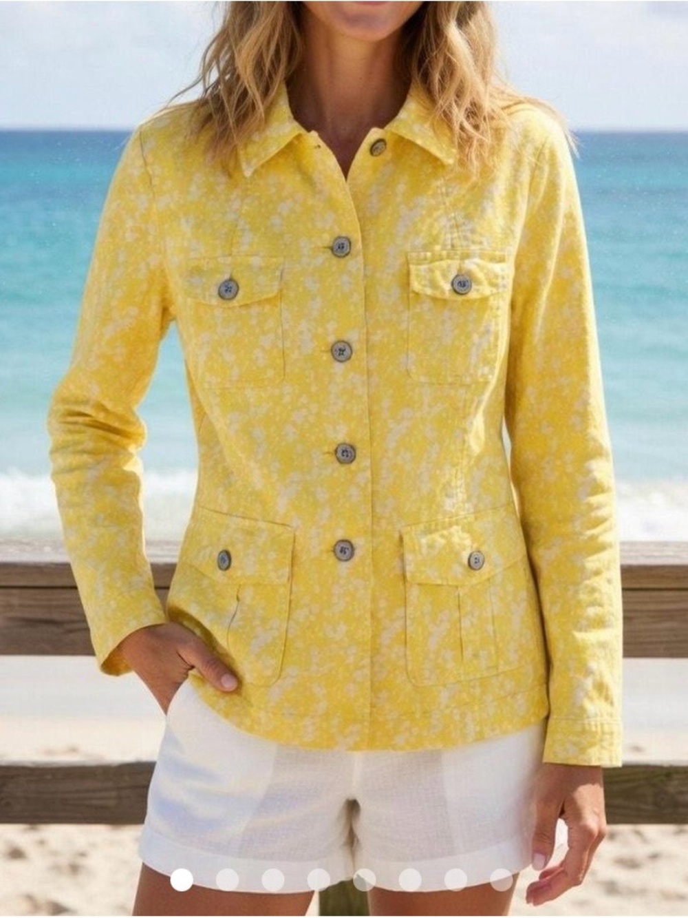 Cabi Yellow White Jacket Rivera Floral Heights Field Jacket Summer Fun Size S